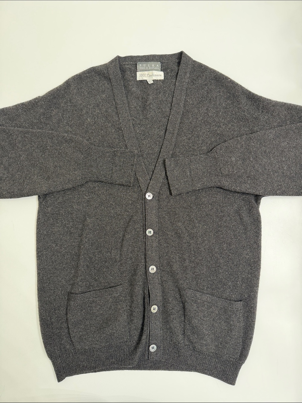 Vintage Sulka Men's Charcoal Gray Cashmere Button-Up‎ Cardigan Sweater Size 42